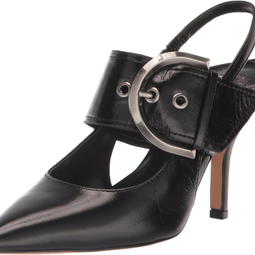 Vince Camuto Black Slingback Heels with Silver Buckle